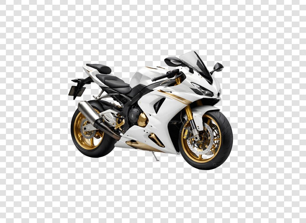 Foto Recortada Moto Esportiva Branca Dourada PNG Fundo Transparente