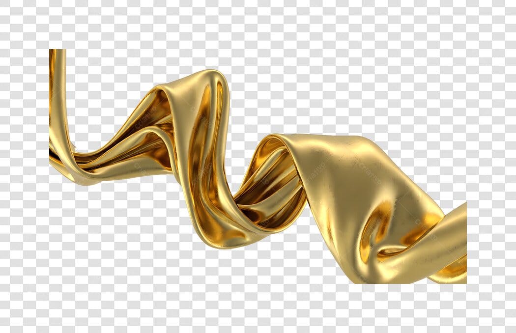 Elemento 3D Fita Dourada Ondulada Luxo PNG Fundo Transparente