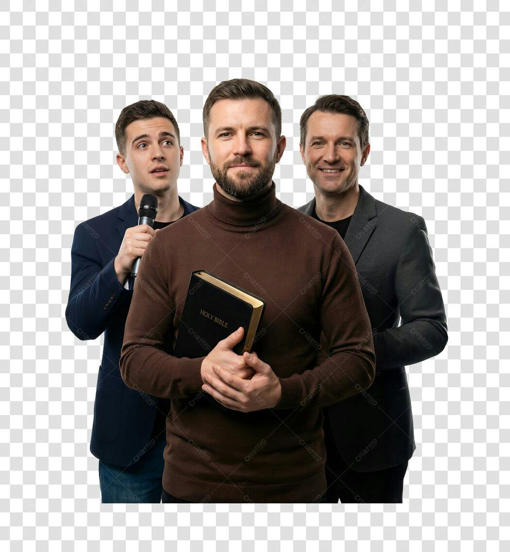 Foto Recortada Homens Bíblia Microfone PNG Fundo Transparente