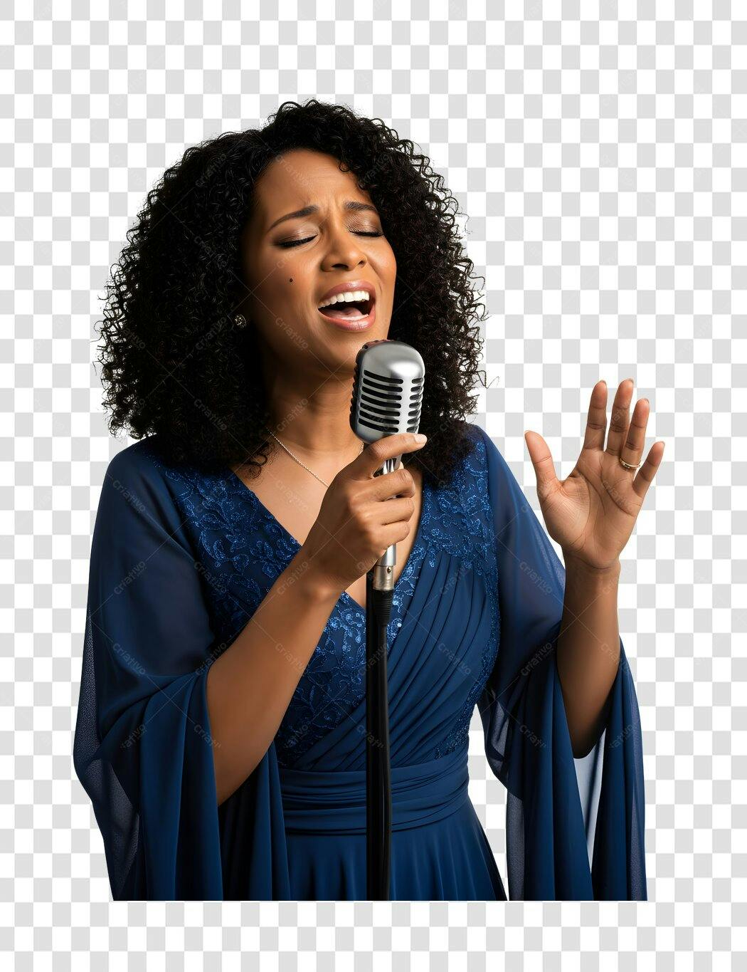 Foto Recortada Cantora Mulher Negra Microfone PNG Fundo Transparente