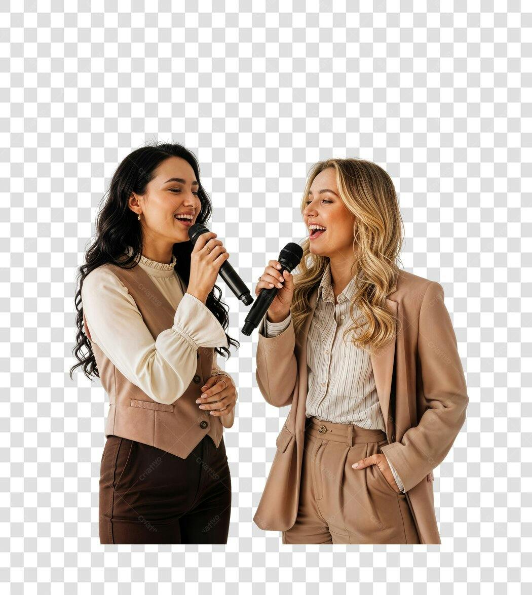 Foto Recortada Duas Mulheres Cantando Microfone PNG Fundo Transparente