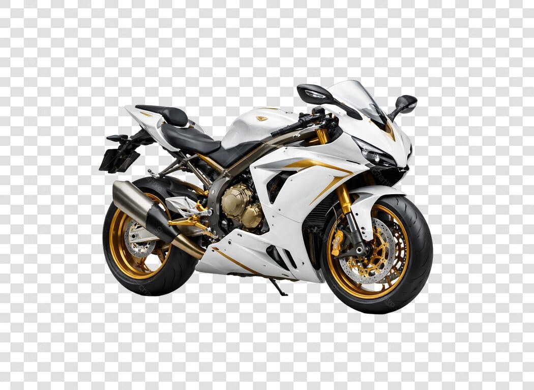 Foto Recortada Moto Esportiva Branca Dourada PNG Fundo Transparente