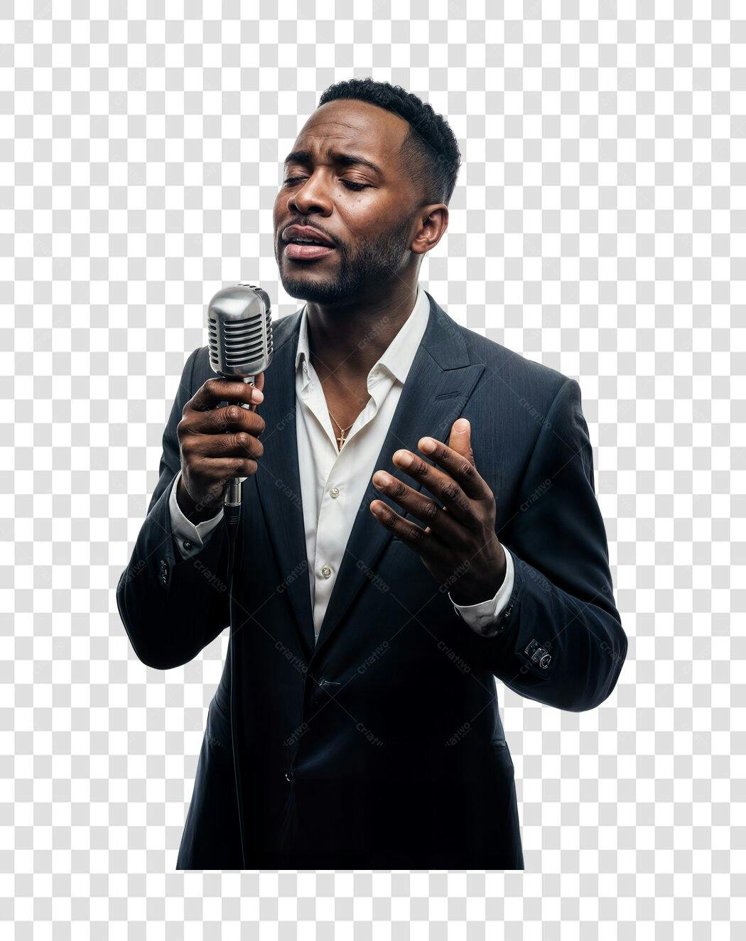 Foto Recortada Cantor Homem Negro Microfone PNG Fundo Transparente