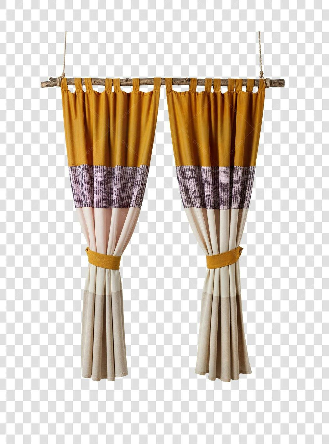 Foto Recortada Cortina Amarela Listrada Decoração PNG Fundo Transparente