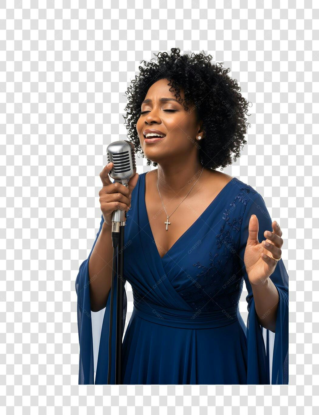 Foto Recortada Mulher Negra Cantando Microfone PNG Fundo Transparente