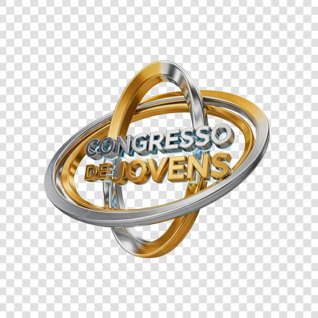 Elemento 3D Congresso de Jovens Logo Dourado Prata PNG Fundo Transparente