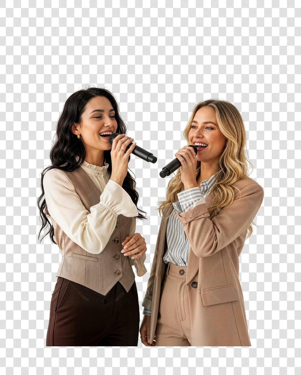 Foto Recortada Mulheres Cantando Microfone PNG Fundo Transparente