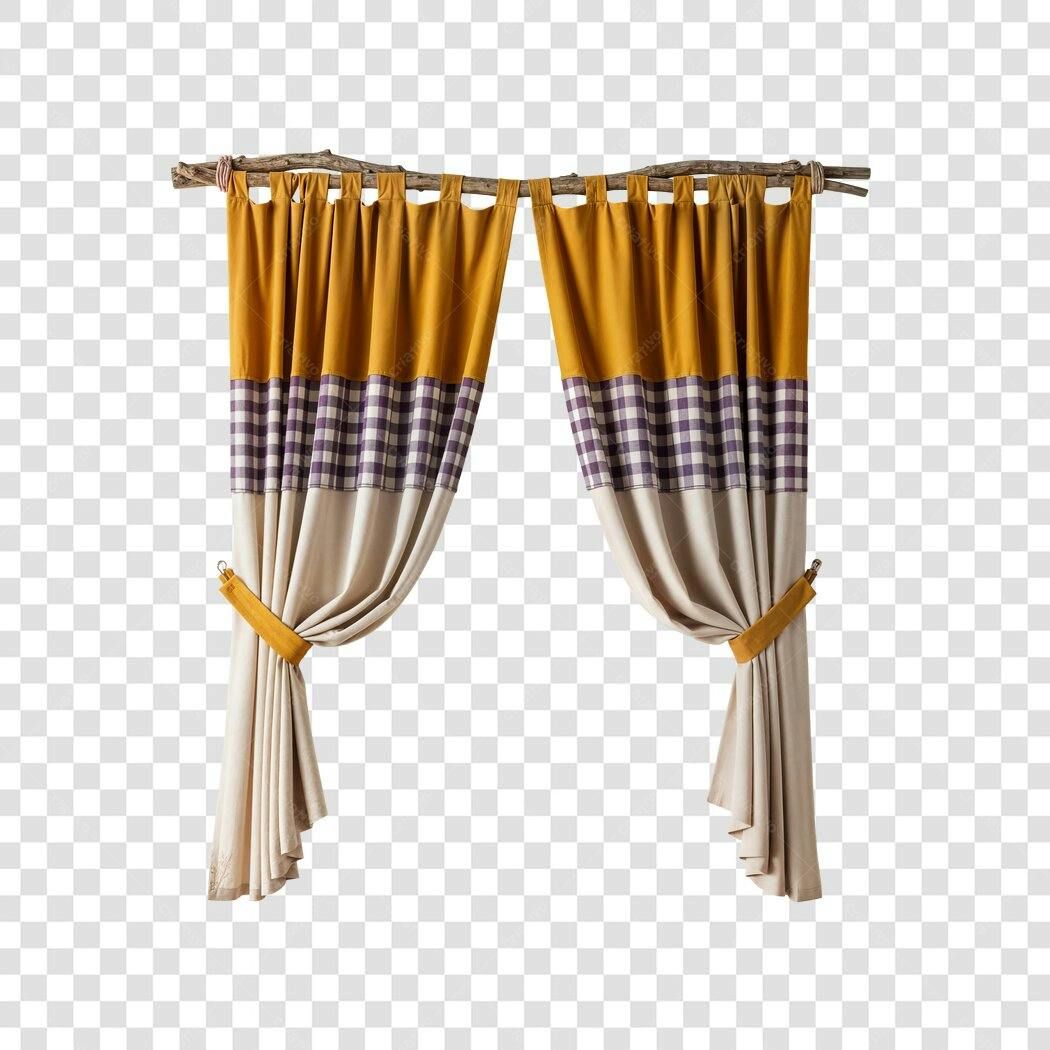 Foto Recortada Cortina Rústica Amarela Xadrez PNG Fundo Transparente