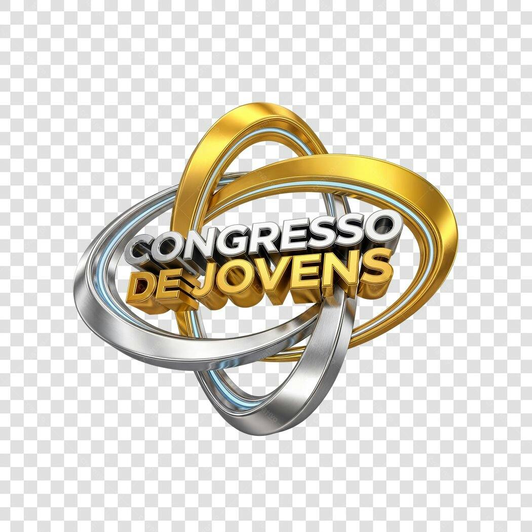 Elemento 3D Congresso de Jovens Dourado Prata PNG Fundo Transparente