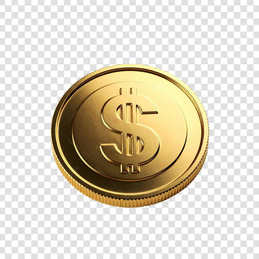 Elemento 3D Moeda Dólar Dourada PNG Fundo Transparente
