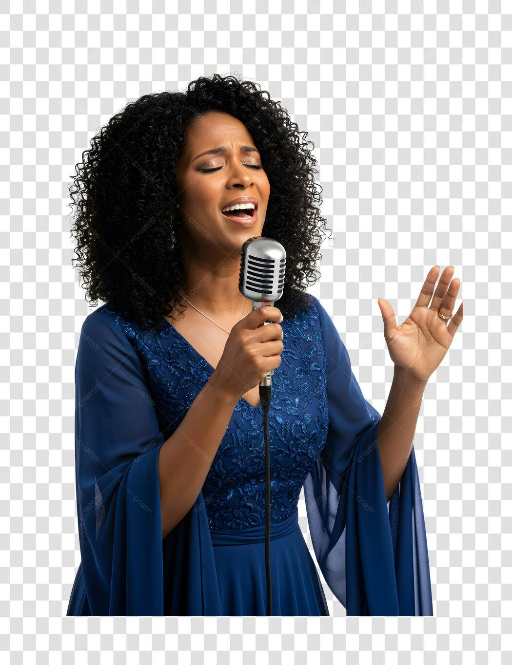 Foto Recortada Mulher Cantando Microfone Vintage PNG Fundo Transparente