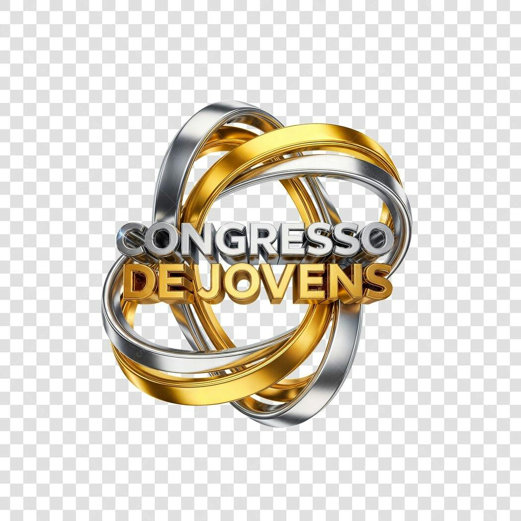 Elemento 3D Congresso de Jovens Dourado Prateado PNG Fundo Transparente