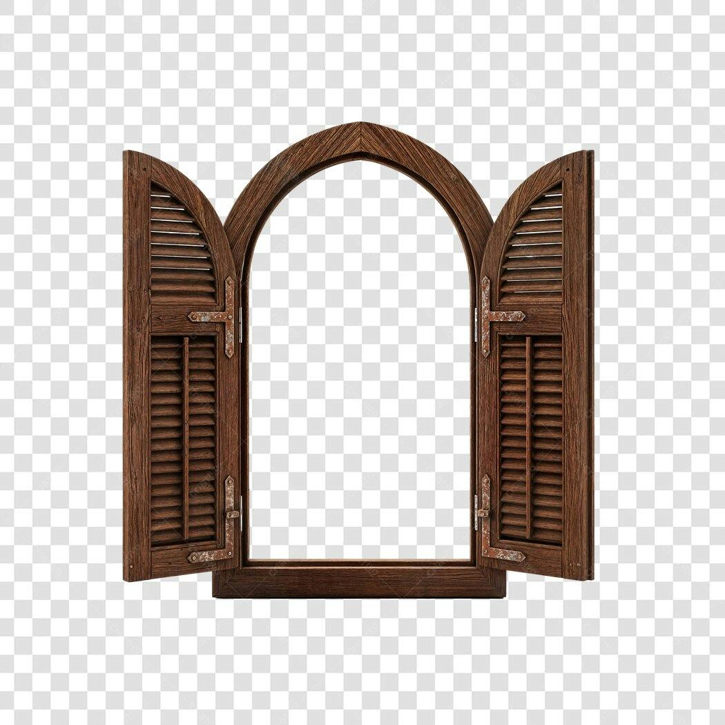 Foto Recortada Janela Antiga Madeira Aberta PNG Fundo Transparente