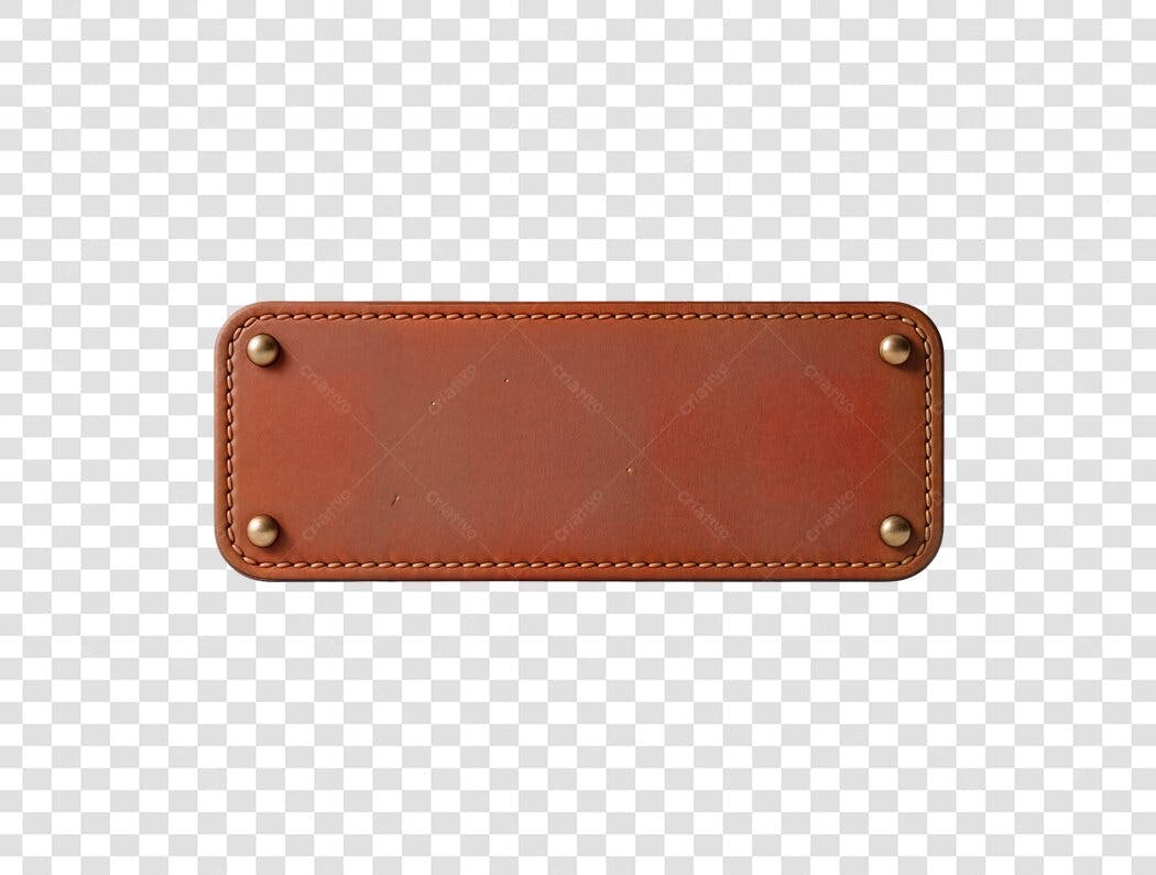Elemento Decorativo Placa Couro Marrom Rebites Dourados PNG Fundo Transparente