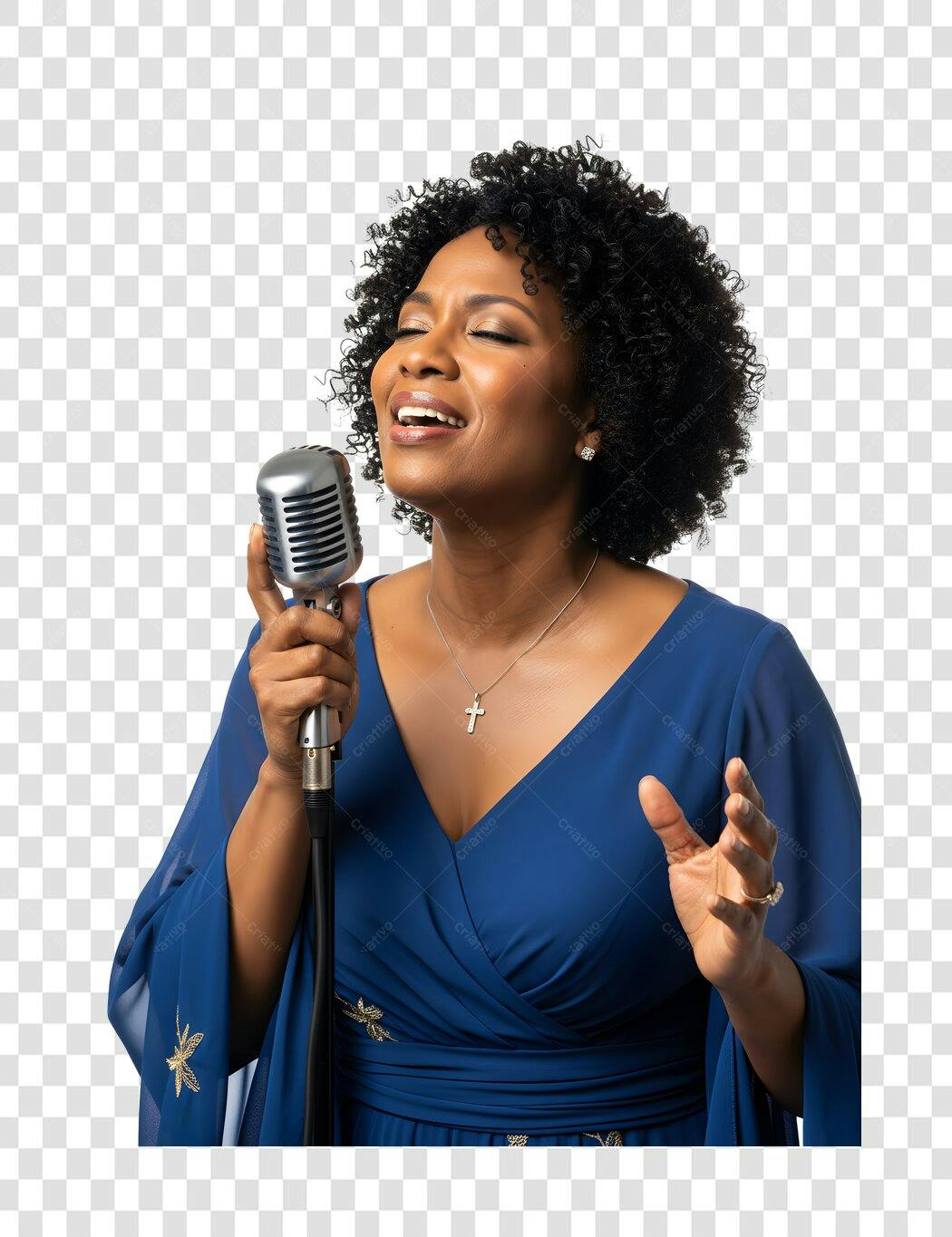 Foto Recortada Cantora Mulher Negra Microfone PNG Fundo Transparente