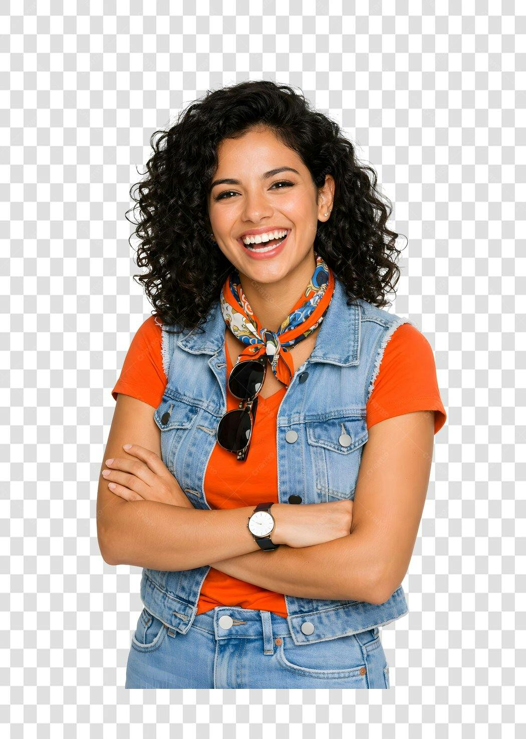 Foto Recortada Mulher Jovem Sorrindo Braços Cruzados PNG Fundo Transparente