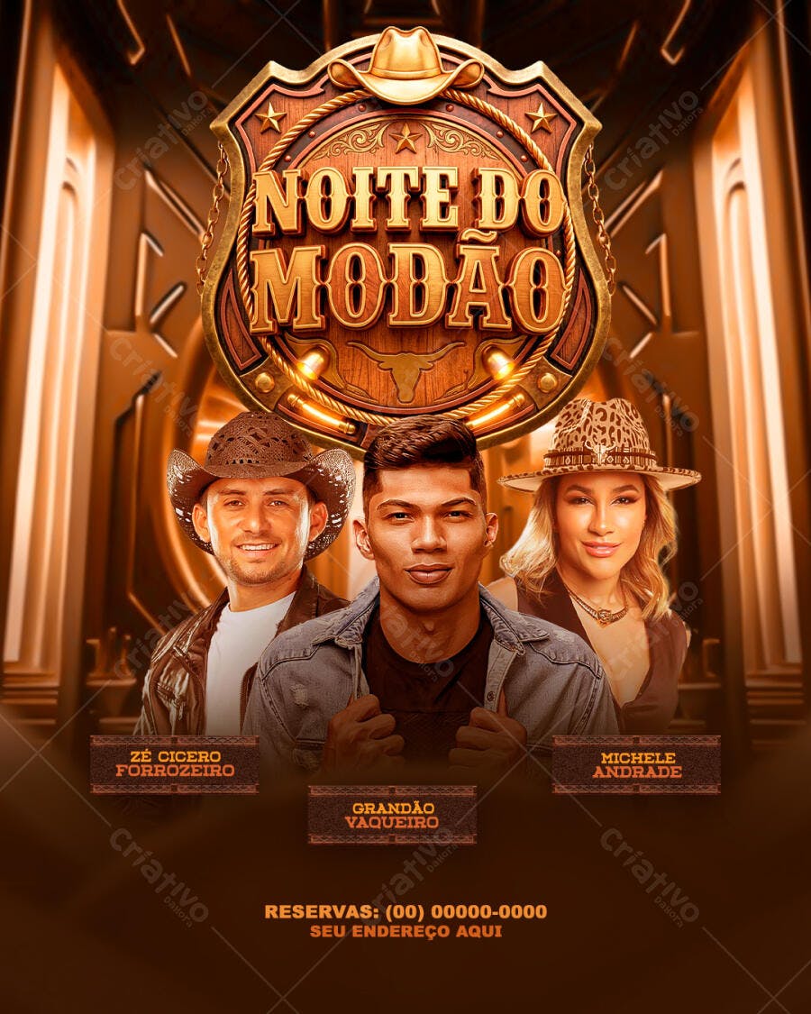 Flyer Noite do Modão Sertanejo Festa Country PSD Editável