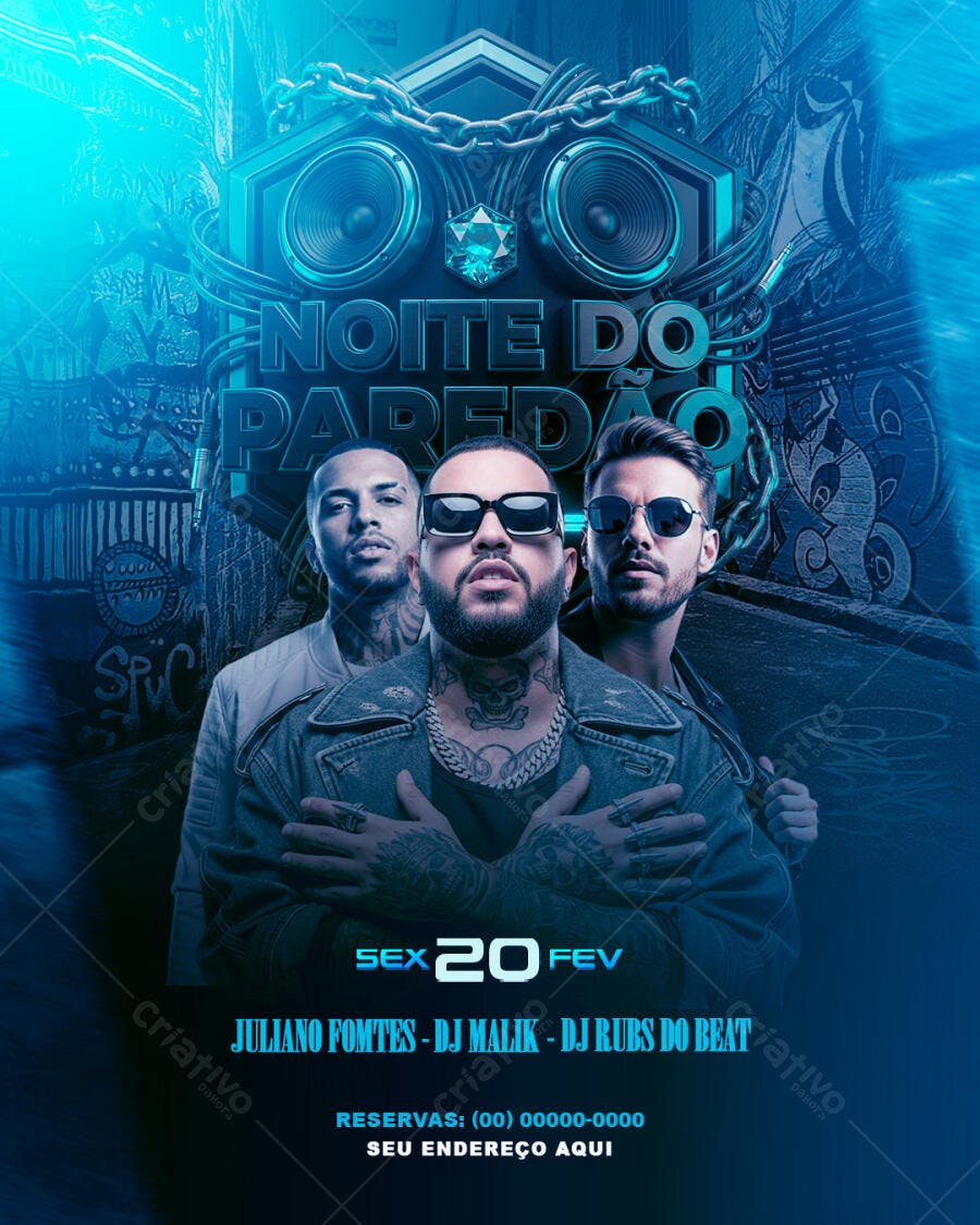 Flyer Festa Noite do Paredão Evento Balada PSD Editável