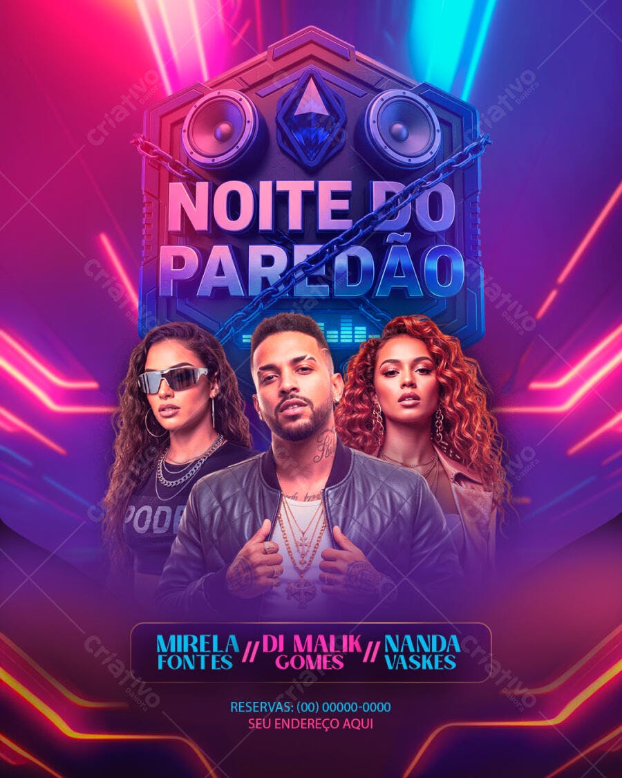 Flyer Noite do Paredão Festa Balada PSD Editável
