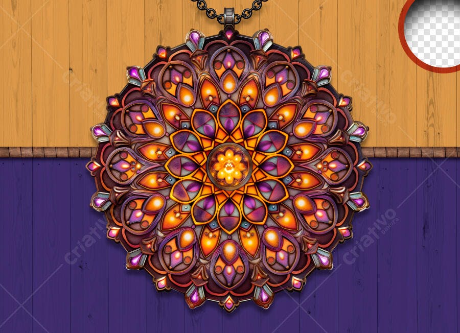 Mandala Colorida Estilo Vitral Joia PSD Editável