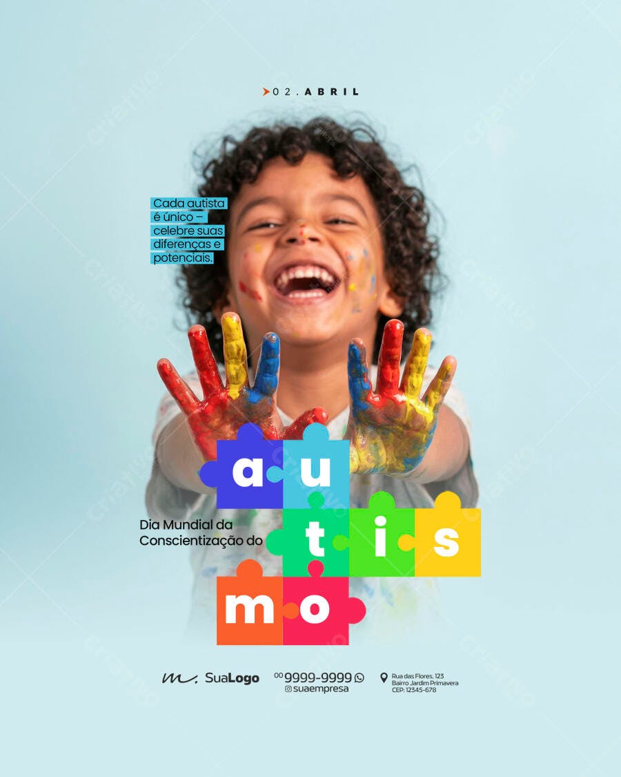 Post Instagram Dia Mundial Conscientização Autismo PSD Editável