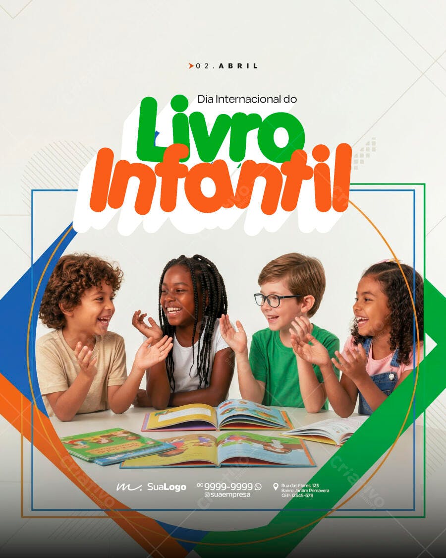 Post Dia Internacional do Livro Infantil Abril PSD Editável