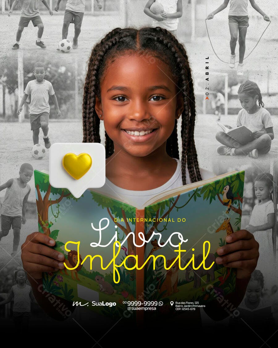 Post Instagram Dia Internacional do Livro Infantil PSD Editável