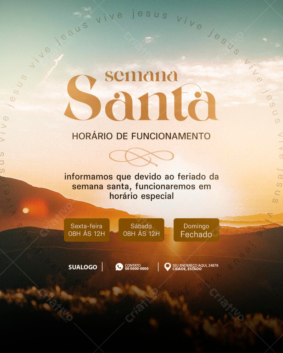 Post Instagram Semana Santa Horário Especial PSD Editável