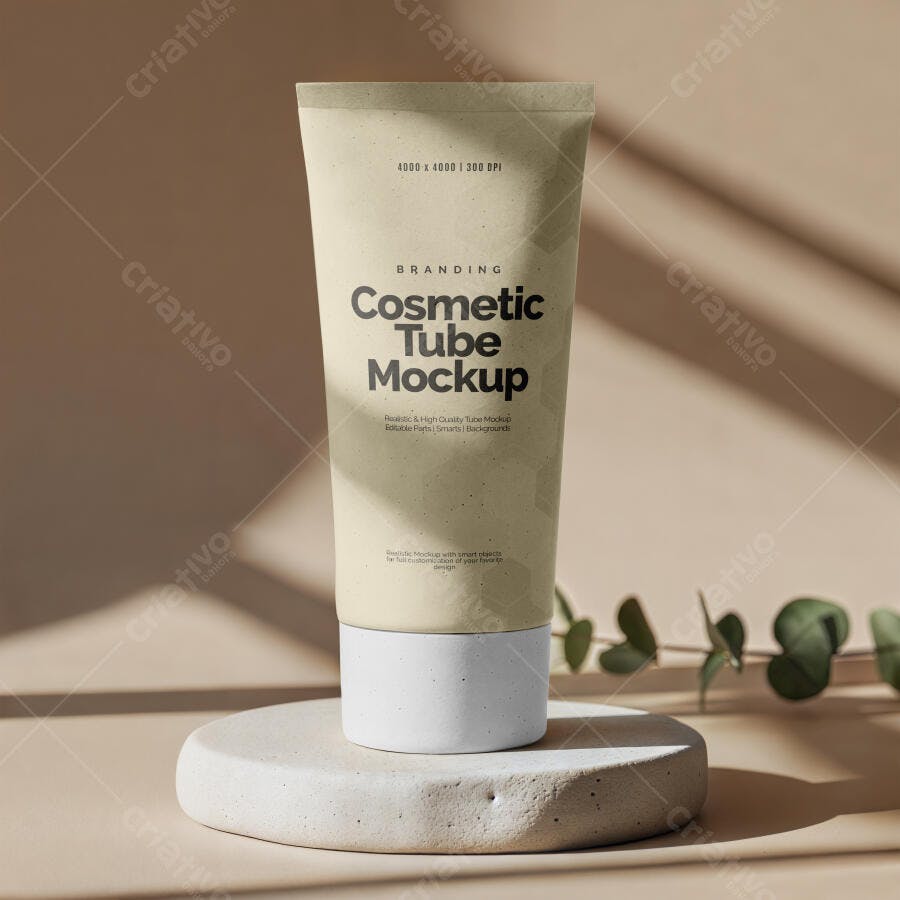 Mockup Tubo Cosmético Creme Skincare Fundo Bege Editável
