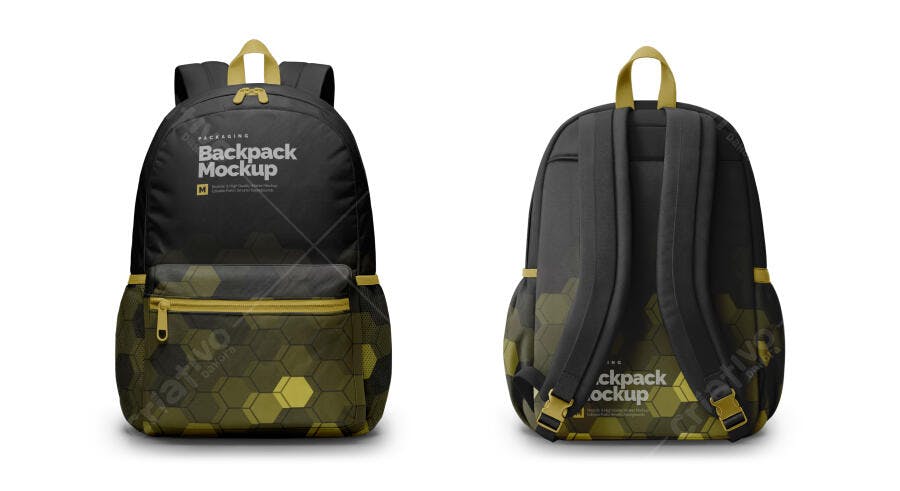Mockup Mochila Escolar Preta Frontal e Traseira Editável