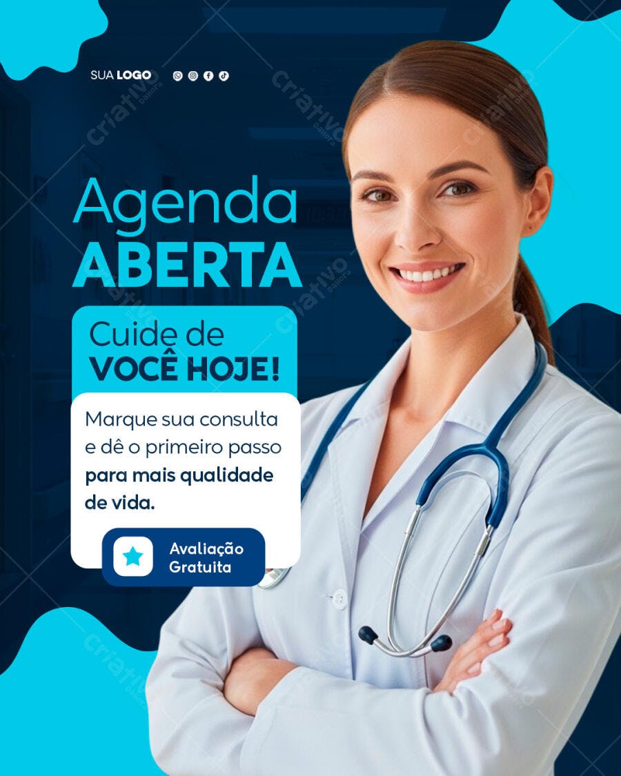 Post Instagram Agenda Aberta Clínica Médica PSD Editável