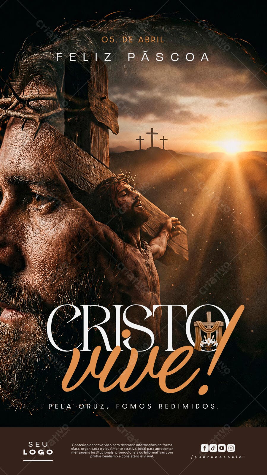 Post Instagram Páscoa Cristo Vive PSD Editável