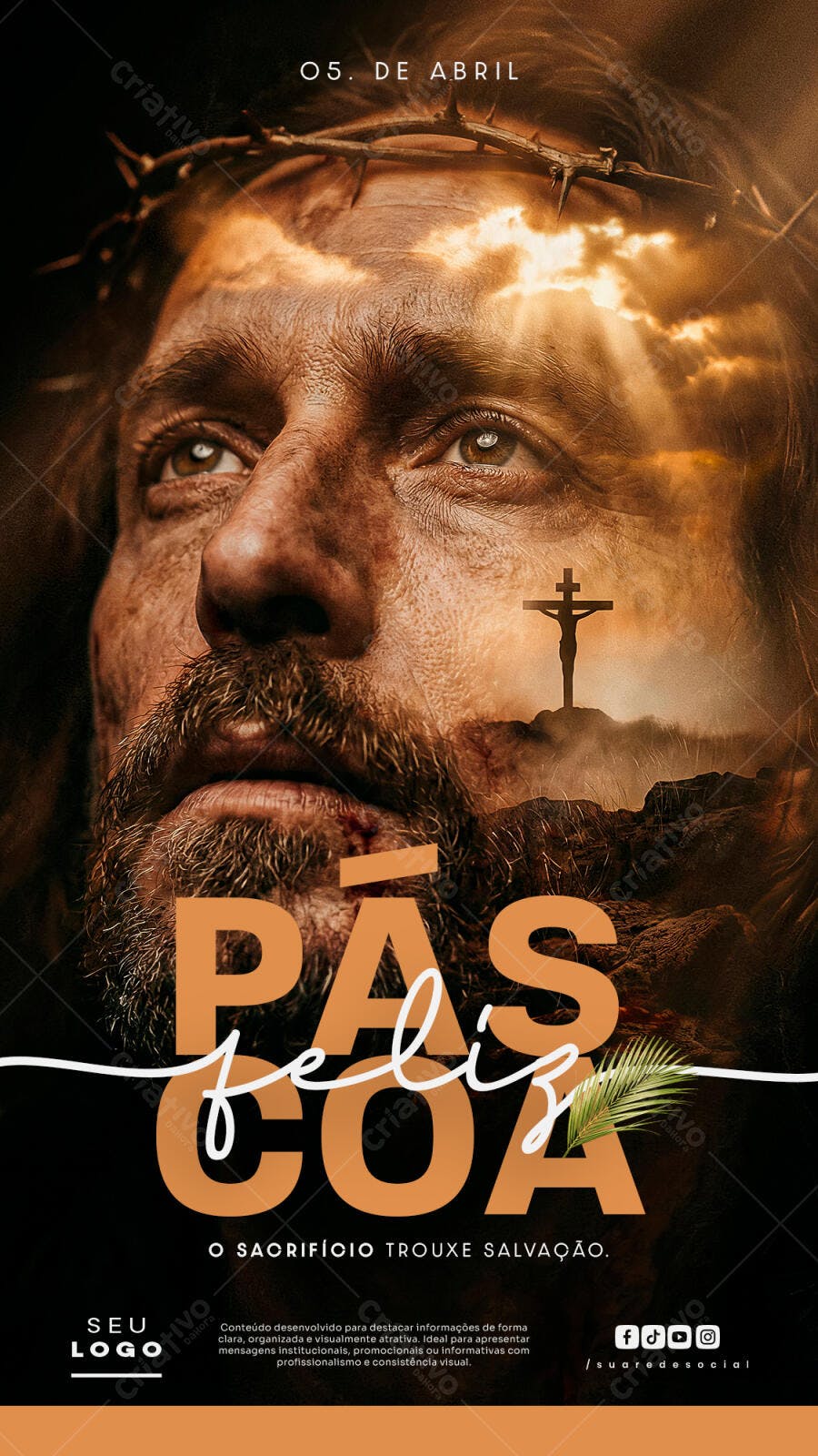 Post Instagram Páscoa Cristo Cruz PSD Editável