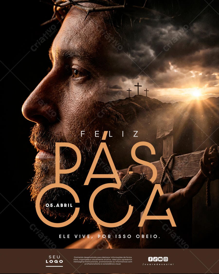 Post Instagram Páscoa Cristã Religiosa PSD Editável