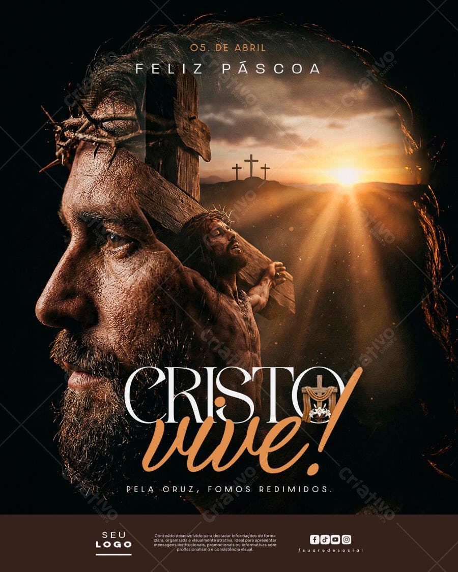 Post Páscoa Cristo Vive Igreja Católica PSD Editável