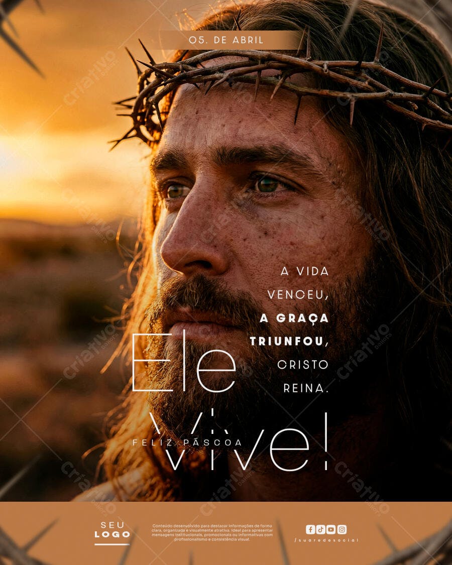 Post Instagram Páscoa Cristo Ressurreição PSD Editável