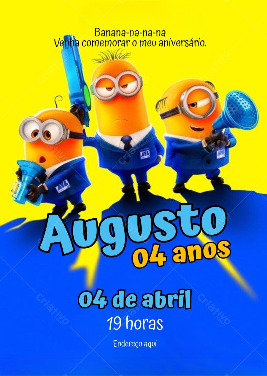 Convite Aniversário Minions 4 Anos Editável