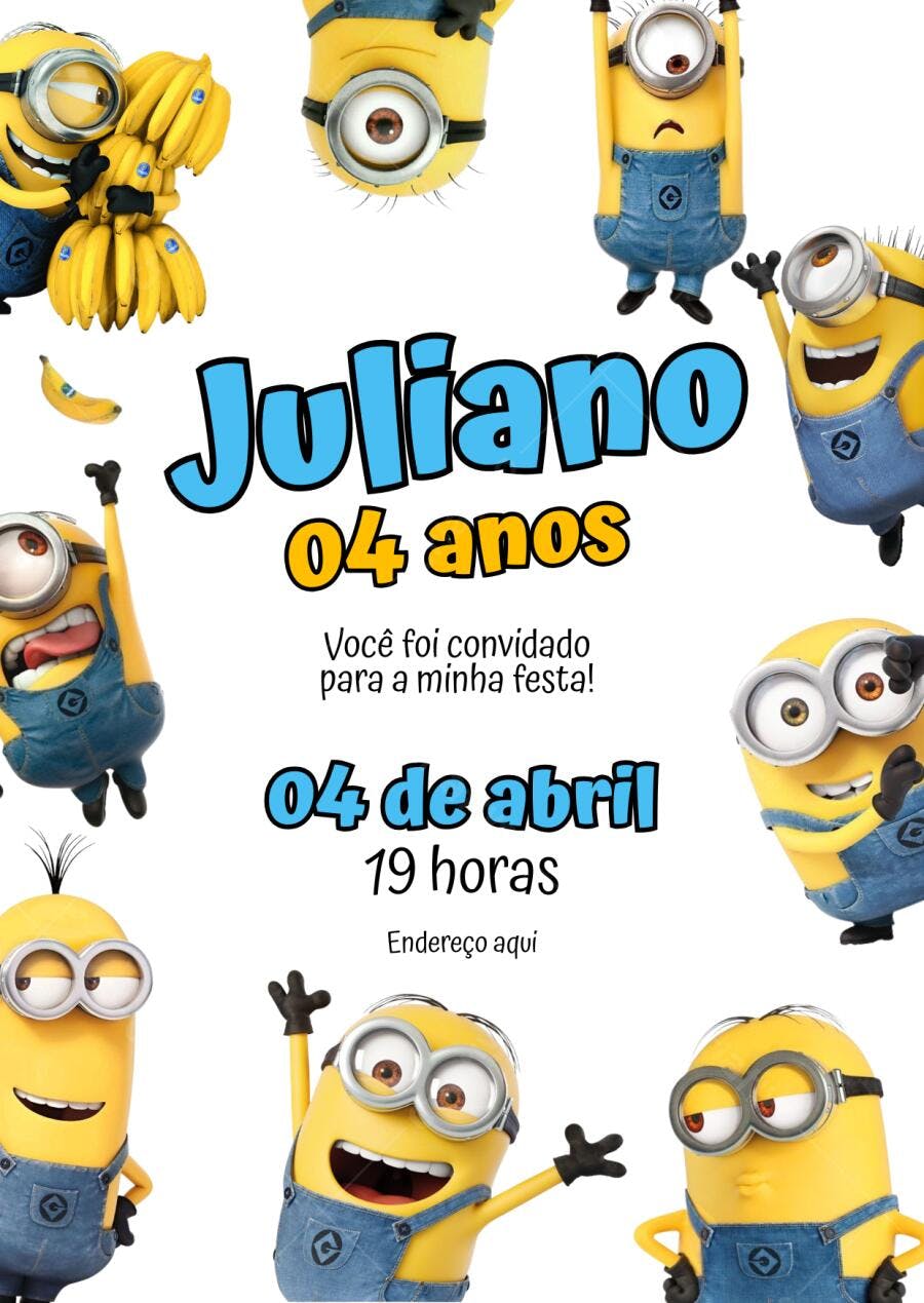 Convite Aniversário Minions 4 Anos Editável