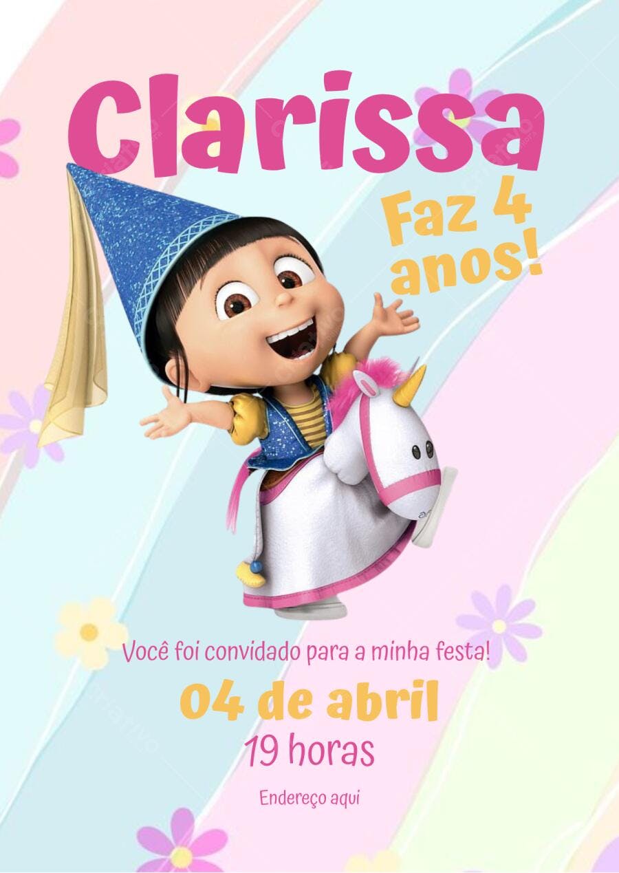 Convite Aniversário Agnes Meu Malvado Favorito 4 Anos Editável