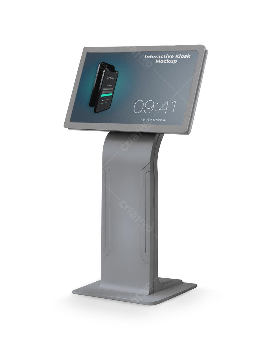 Mockup Quiosque Interativo Tela Touchscreen Fundo Branco Editável