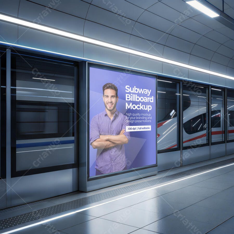 Mockup Outdoor Metrô Estação Subway Painel Publicitário Editável