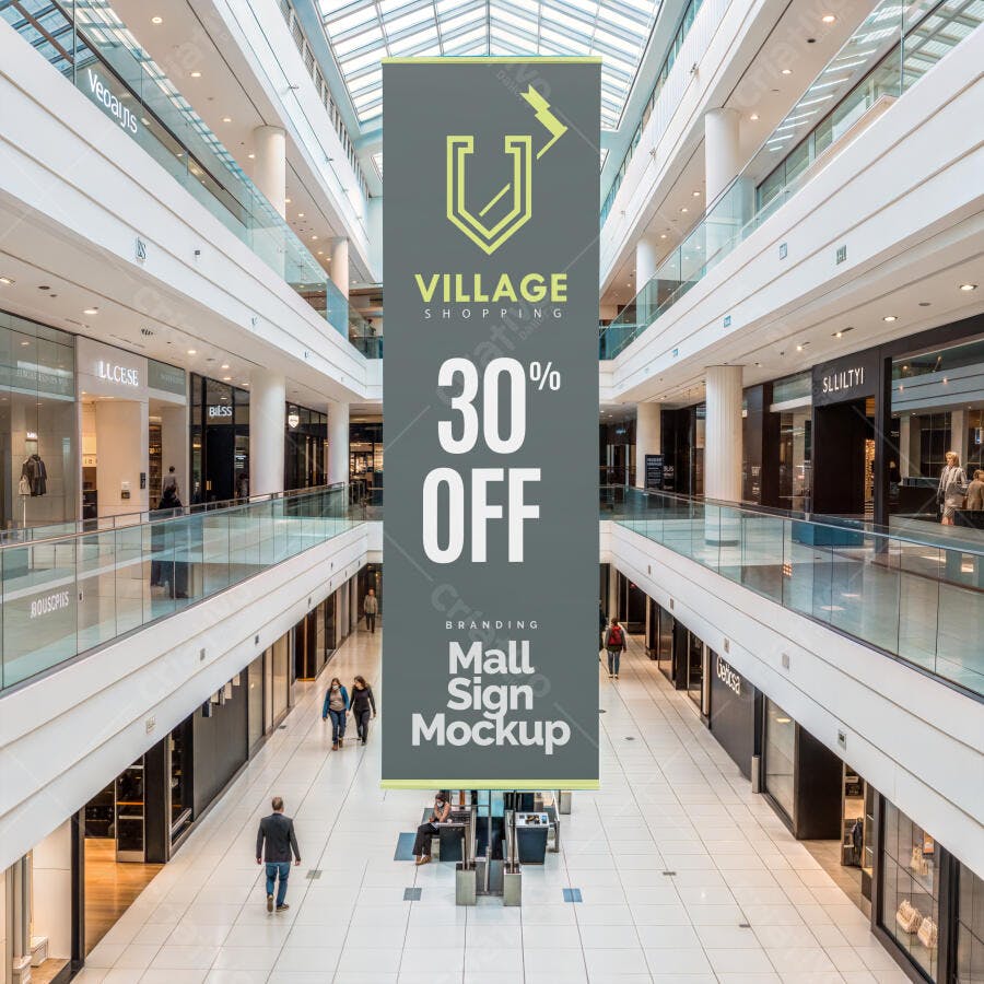 Mockup Banner Vertical Shopping Center Editável