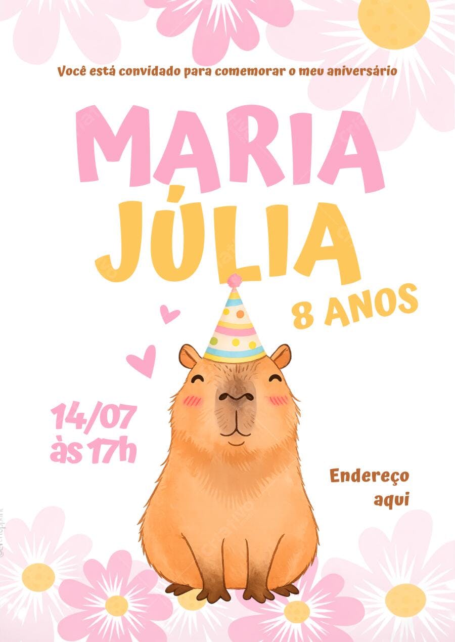 Convite Aniversário Capivara 8 Anos Editável