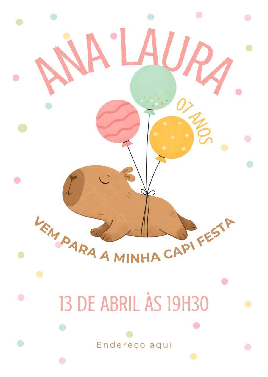 Convite Aniversário Capivara 7 Anos Editável