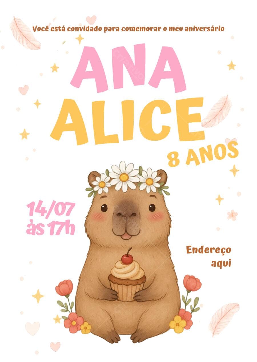Convite Aniversário Capivara 8 Anos Editável