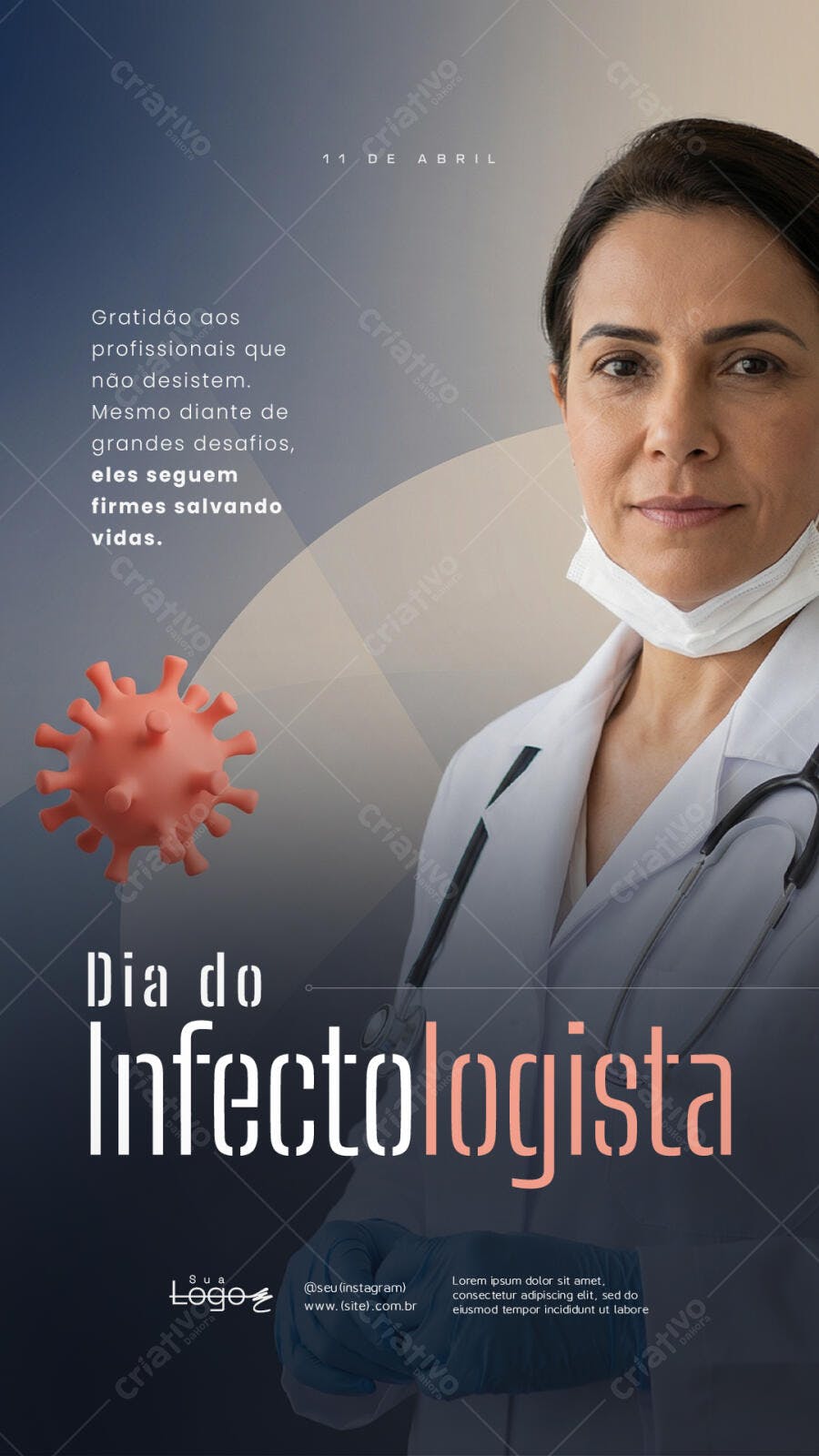 Post Instagram Dia do Infectologista 11 de Abril PSD Editável