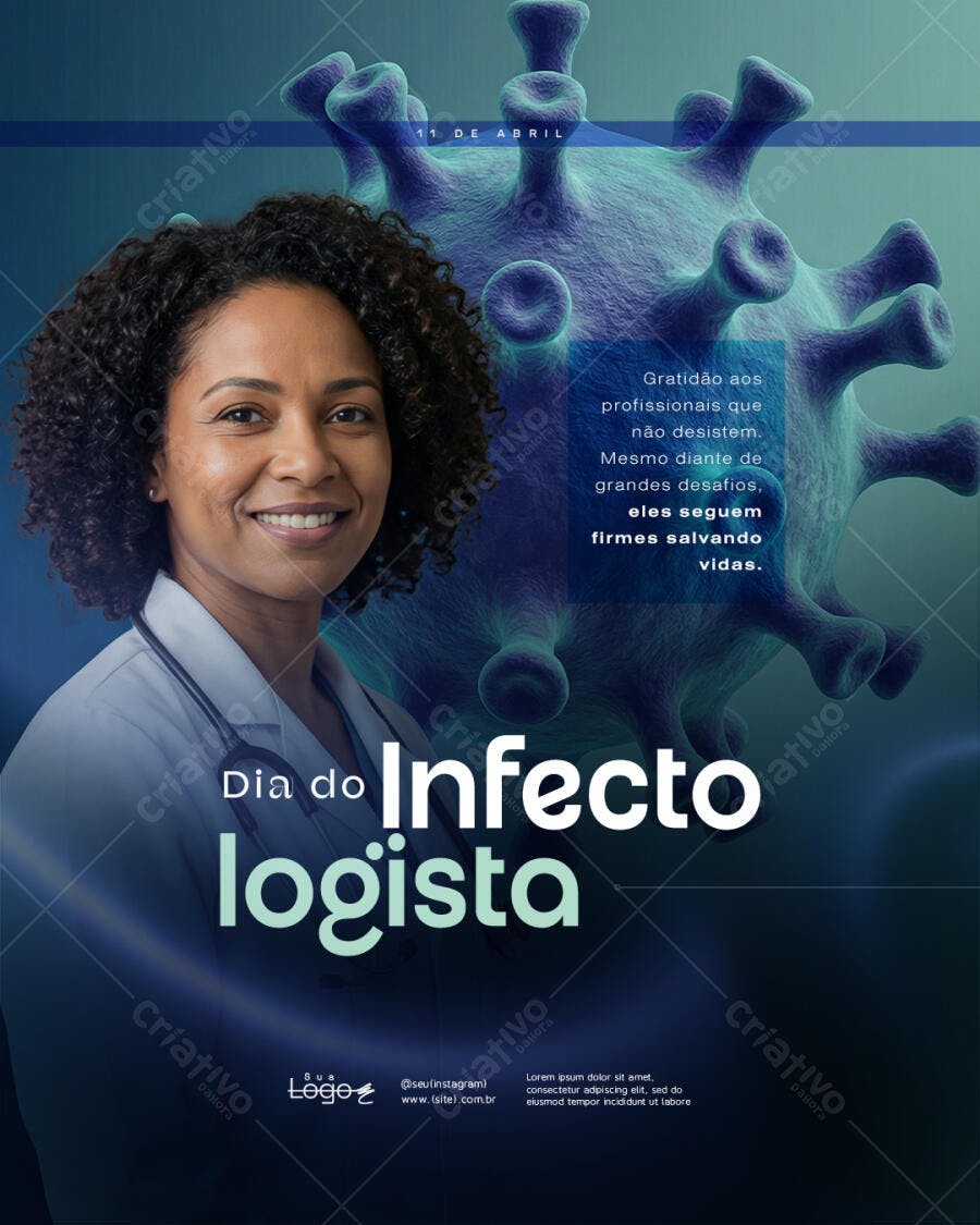 Post Instagram Dia do Infectologista 14 de Abril PSD Editável