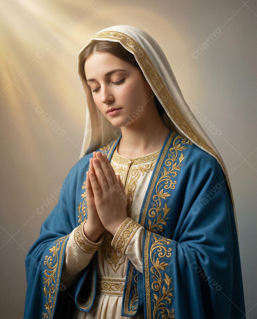 Foto Virgem Maria Jovem Orando Mãos Postas Fé Religião