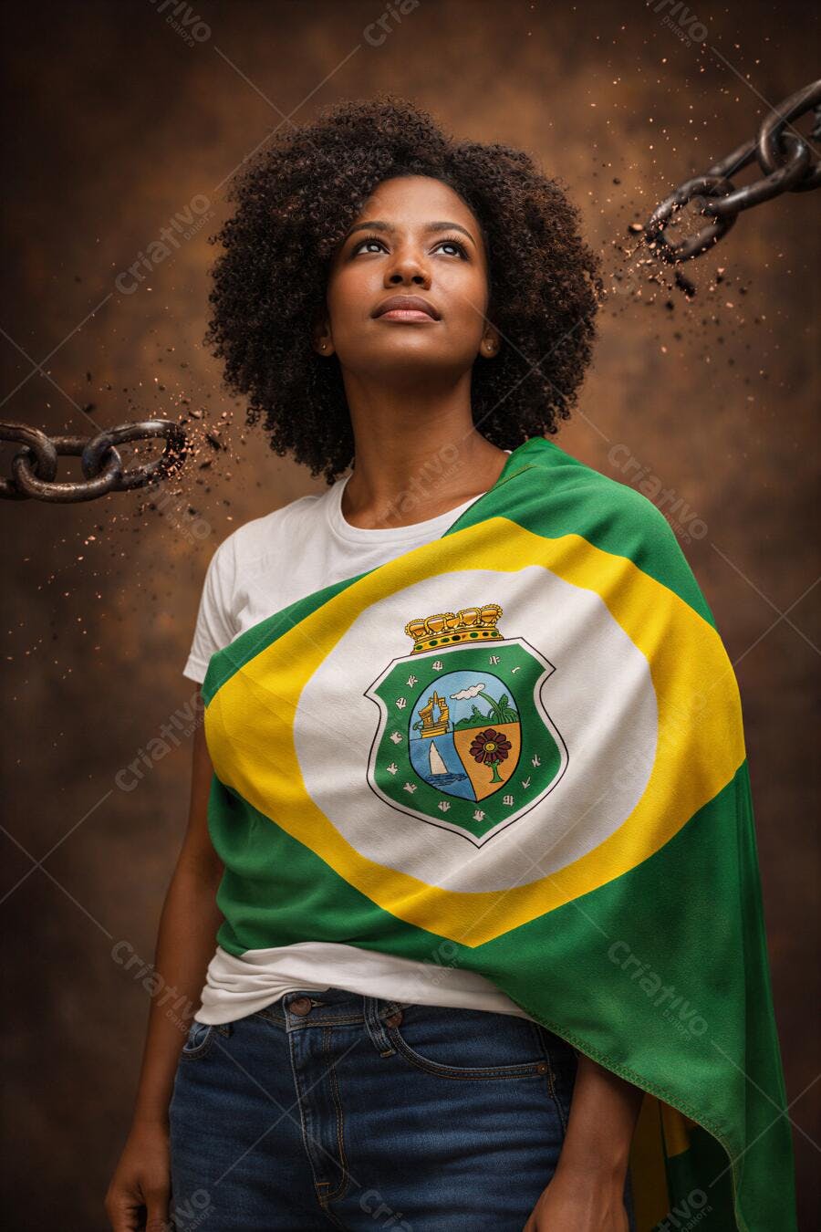 Foto Mulher Negra Bandeira da Bahia Correntes Quebradas