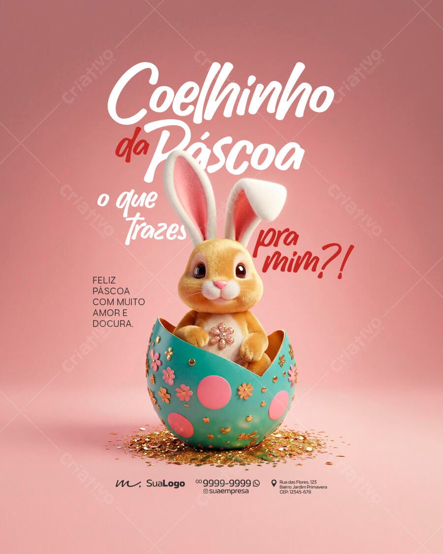 Post Instagram Páscoa Coelho Fofo PSD Editável